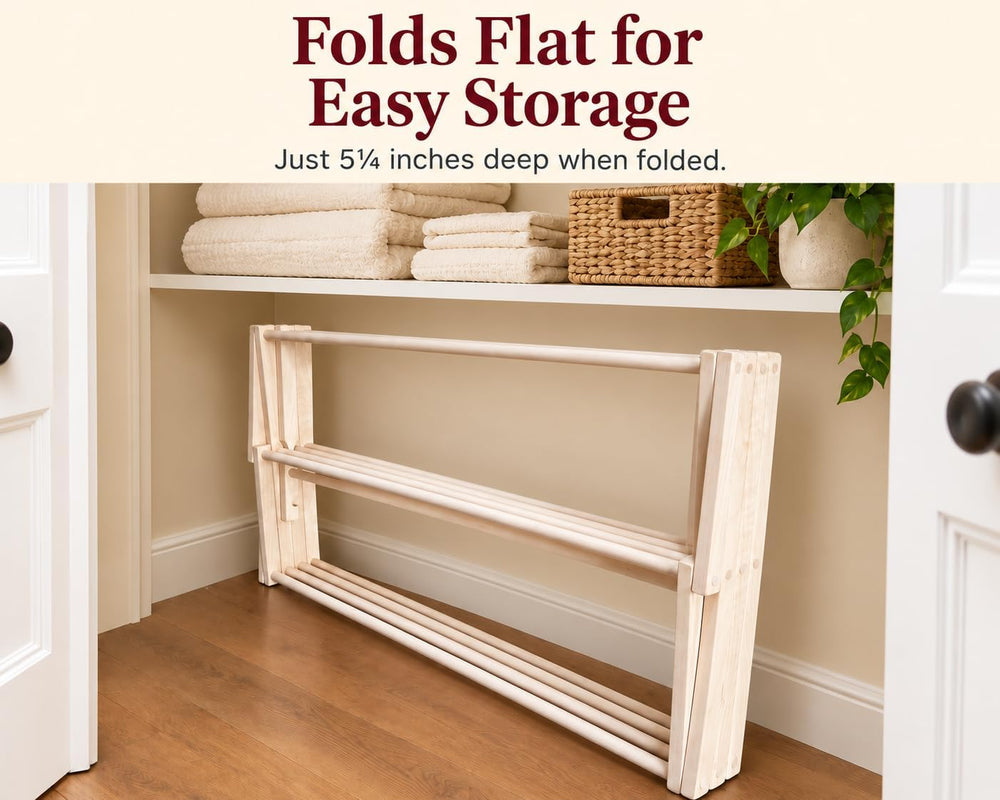 Peaceful Classics Wooden Folding Laundry Rack, 60x40x20 Inches