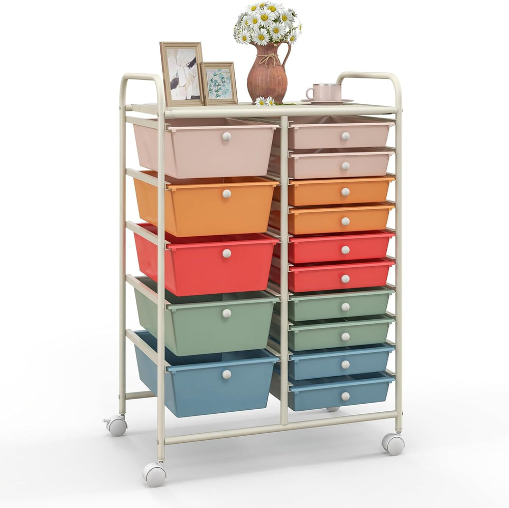 Giantex 15 Drawers Rolling Cart, Classroom Organizers, Storage Cart with Whee...