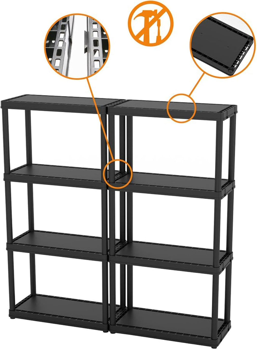 Gracious Living 4-Shelf Fixed-Height Light-Duty Storage, Black, 2-Pack