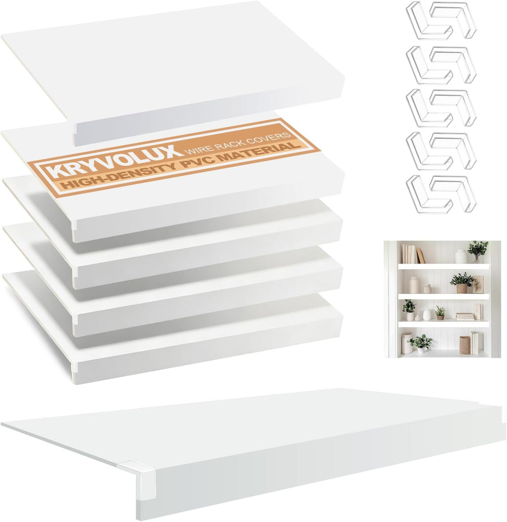 5 PCS Wire Shelf Covers PVC 28x12x3 inch for Pantry (Light Luxury White)