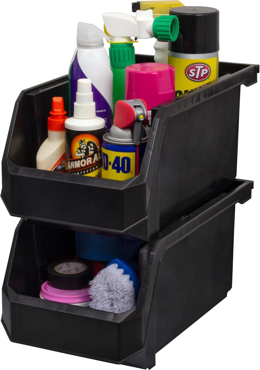 Large Stackable Plastic Storage Bins, 6-Pack, Black