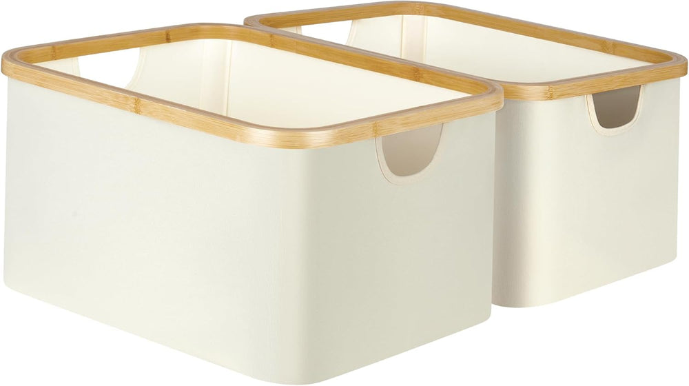 efluky Storage Baskets for Organizing, Fabric Storage Bins with Bamboo Handle...