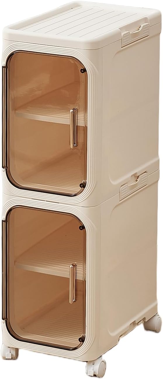 UFORU Tall Narrow Storage Cabinet,Slim Organizer with Magnetic Doors&Wheels