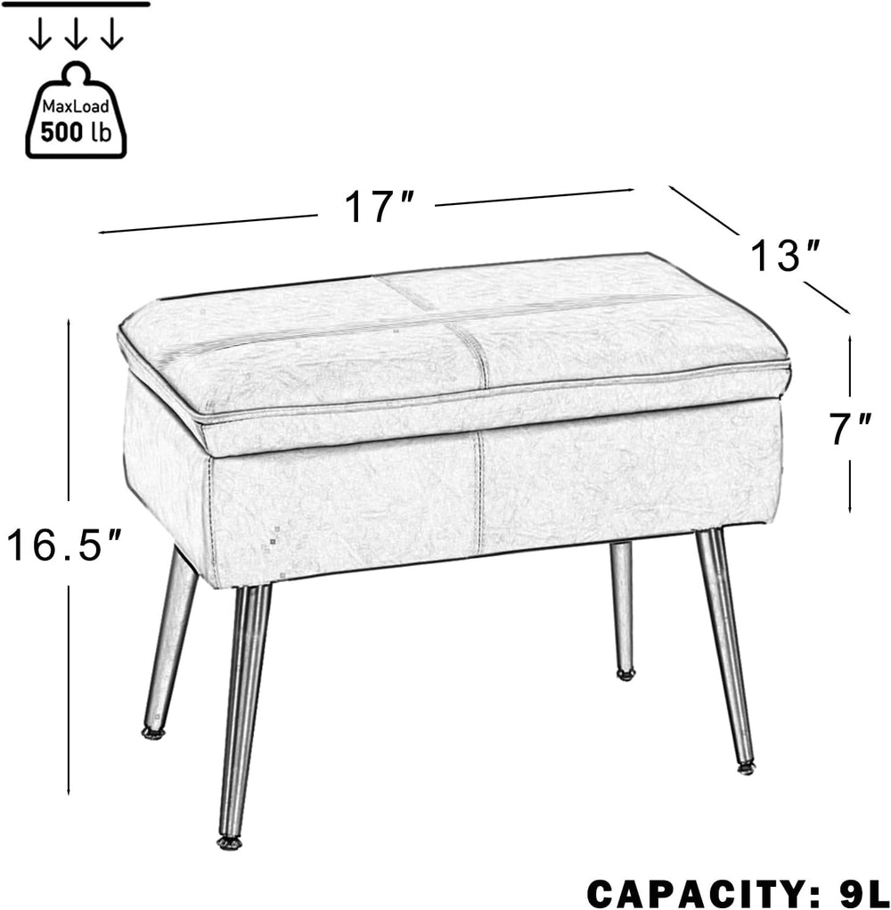 Square Storage Ottoman Upholstered Vanity Accent Stool Cognac Brown