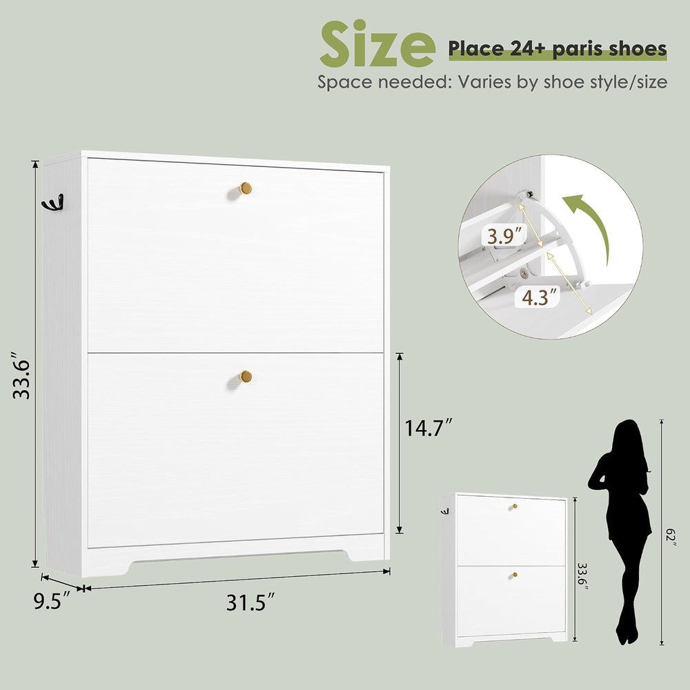 Nicetree Shoe Cabinet with 2 Flip Drawers, Narrow Shoe Organizer Cabinet, Fre...