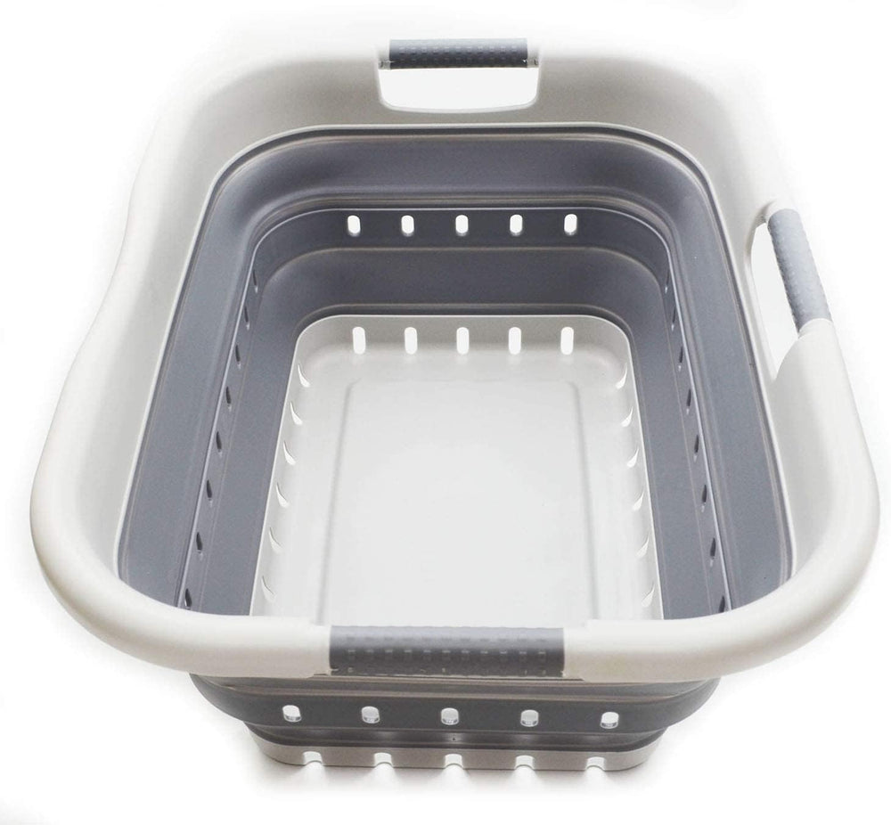 SAMMART 41L Collapsible 3 Handled Plastic Laundry Basket - Foldable Pop Up St...