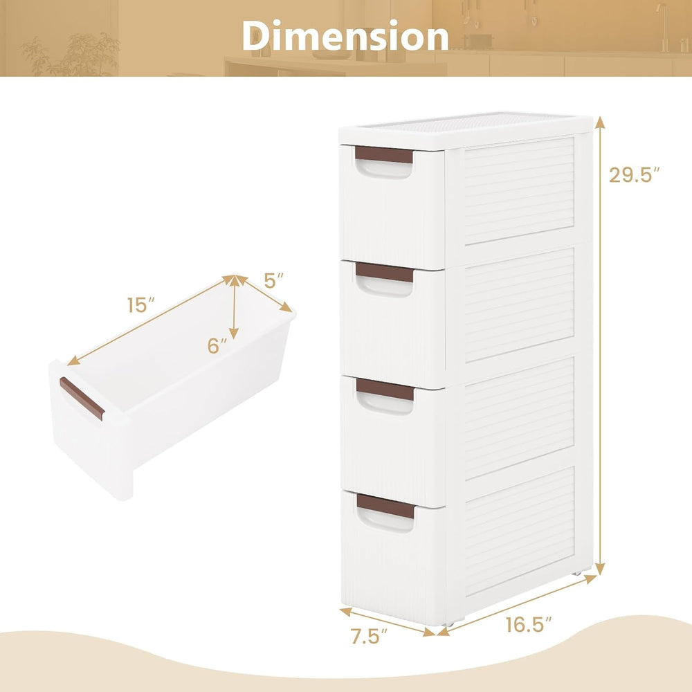LOKO 4-Drawer Narrow Storage Cabinet, Slim Rolling Cart (7.5"x16.5"...