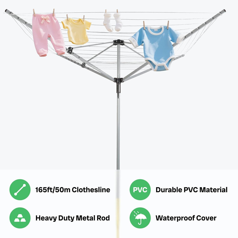 Outdoor Umbrella Drying Rack, 4-Aluminum Arms Folding Rotary Dryer with 12 Li...