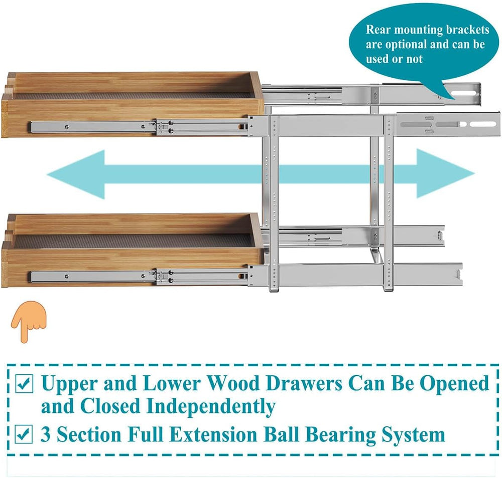 OCG 2 Tier Pull Out Cabinet Organizer (17"W x 21"D), Double Tier Sl...