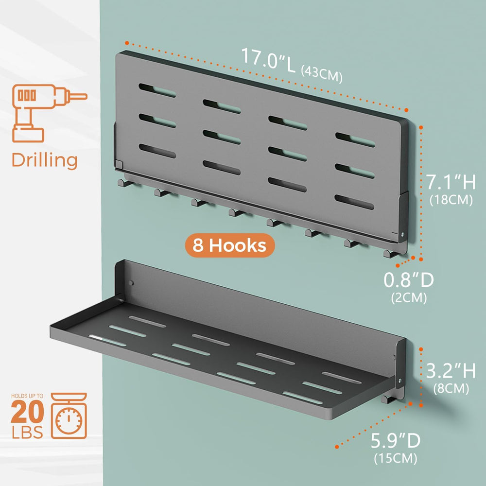 Folding Shelf with Hooks Wall Mount, Laundry Room Metal Shelves, Fold Up 90° ...