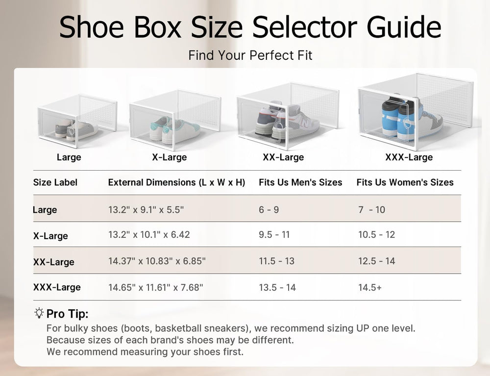 Kuject XX-Large Shoe Storage Boxes 12 Pack, Clear Stackable Shoe Organizer