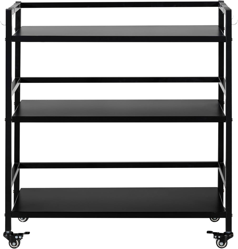 Metal Storag Shelves,3 Tier Move Storage Rack with 4 Hooks,Black