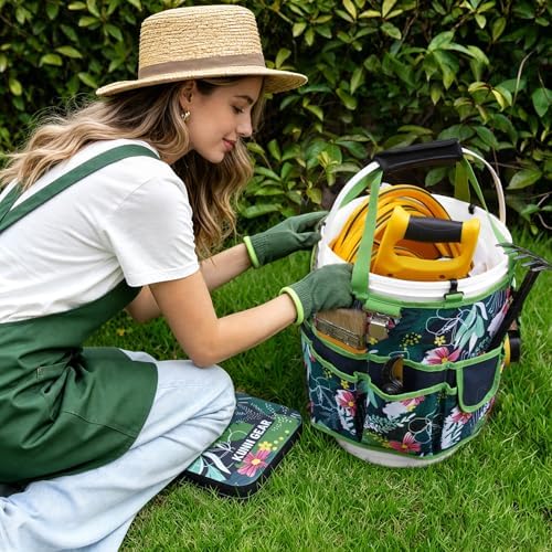 KUNN 5 Gallon Garden Bucket Tool Organizer & Kneeling Pad Set, Green