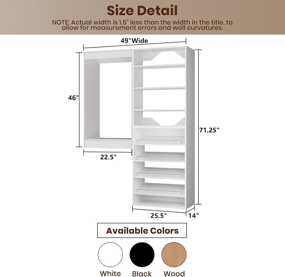 ROOMTEC Modular Closet System, 49" Wall Mounted Closet Organizer with Ha...