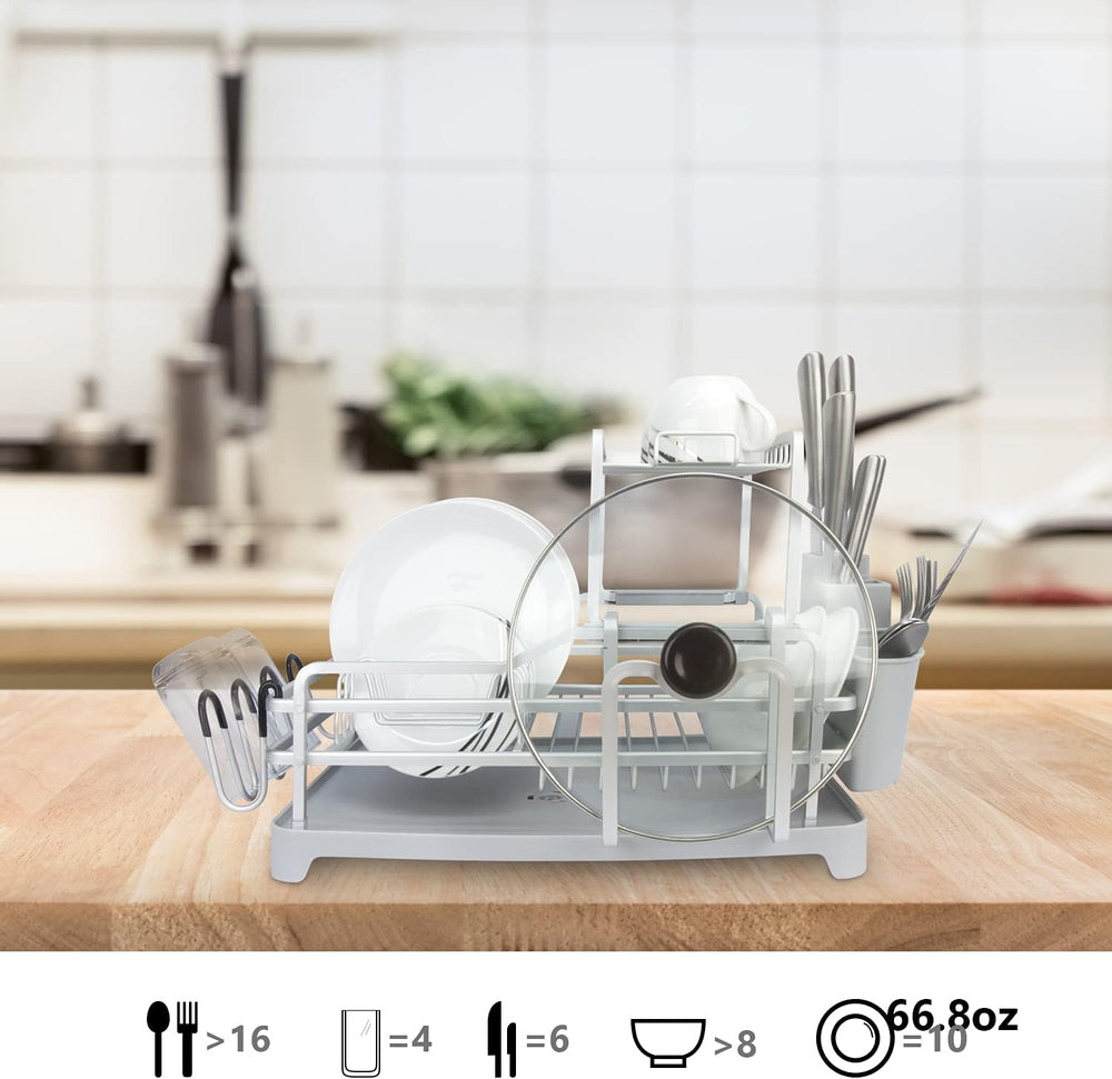 GMT-10353-B Aluminum Dish Drying Rack with Utensil Holder - 2 Tier Kitchen Co...