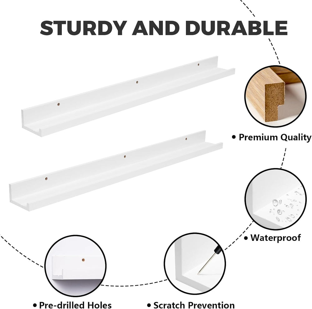 Muzilife 45.3" Large Floating Shelves Wood Wall Shelf with Lip, 2Pcs, White