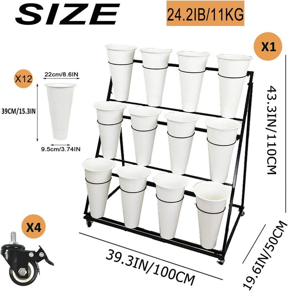 Flower Display Stand, 3 Layers Heavy Duty Moving Plant Cart Shelf With Wheels...