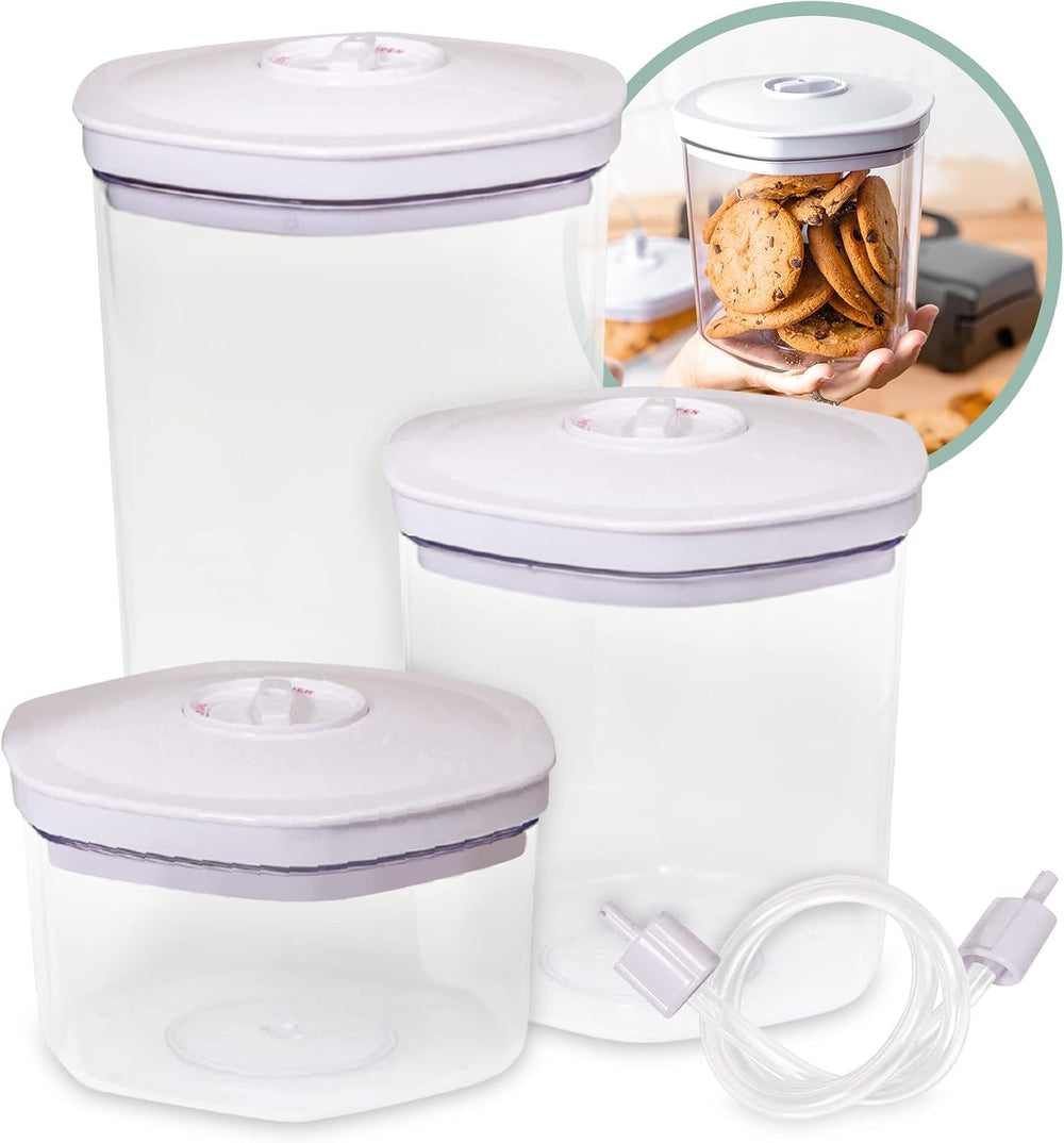 Avid Armor 3 Piece Vacuum Food Container Set for Home Kitchen with Accessory ...