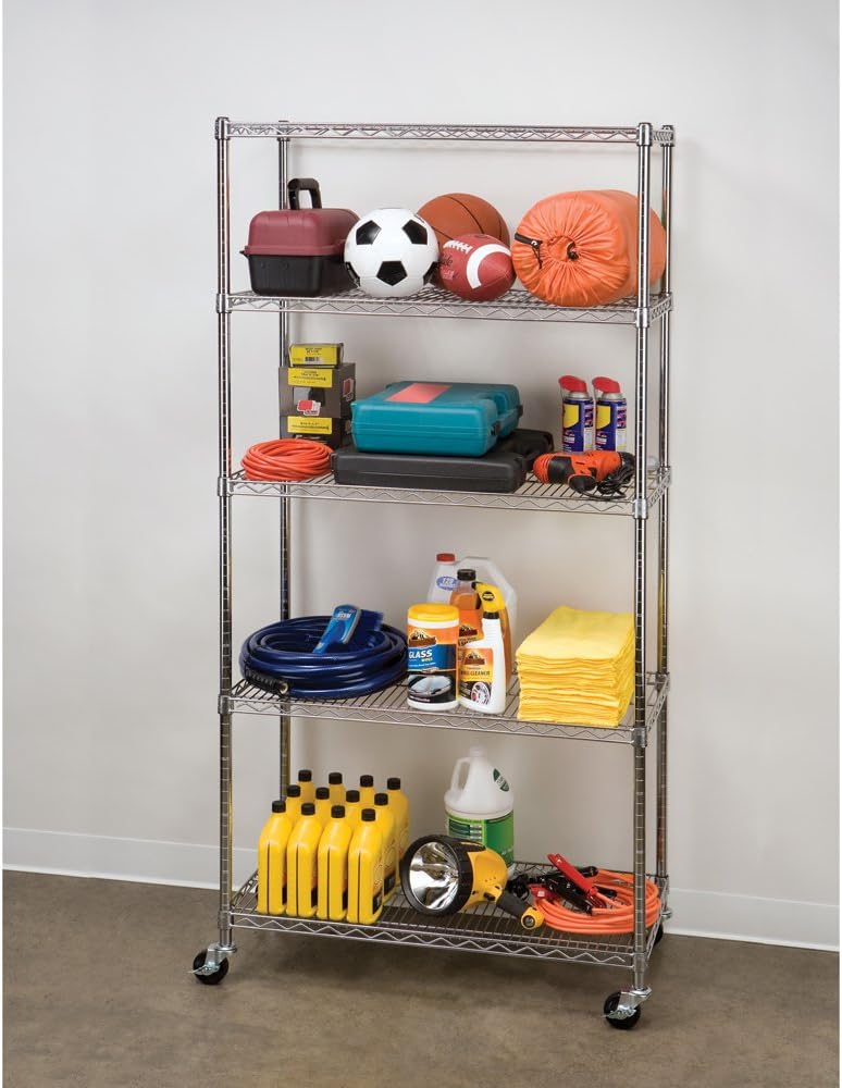UltraDurable Commercial-Grade 5-Tier Steel Wire Shelving with Wheels, 36"...
