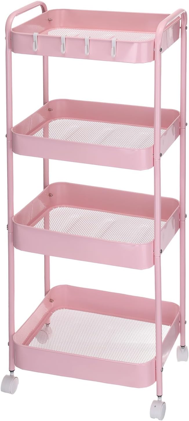 uxcell Slim Storage Cart, 4-Tier Narrow Utility Rolling Cart with Wheels Bath...