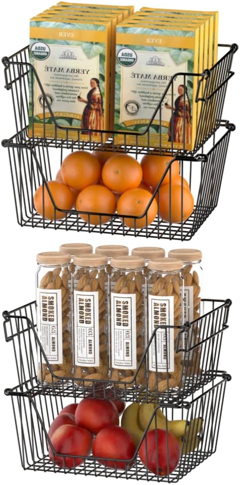 Slideep Wire Storage Baskets for Organizing, 4 Pack 14'' Stacking Met...
