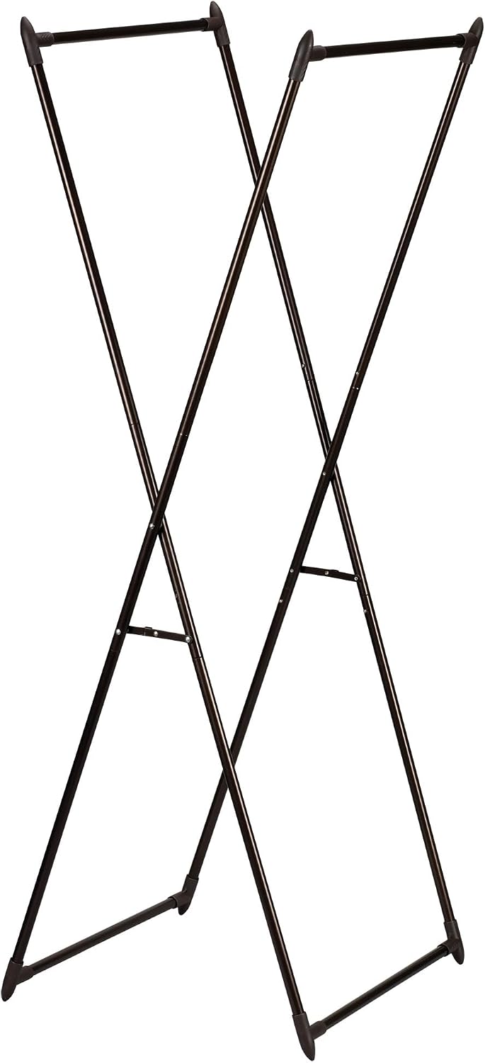 Household Essentials Valet Folding Clothes Rack, Strong Metal X-Frame, Chic D...