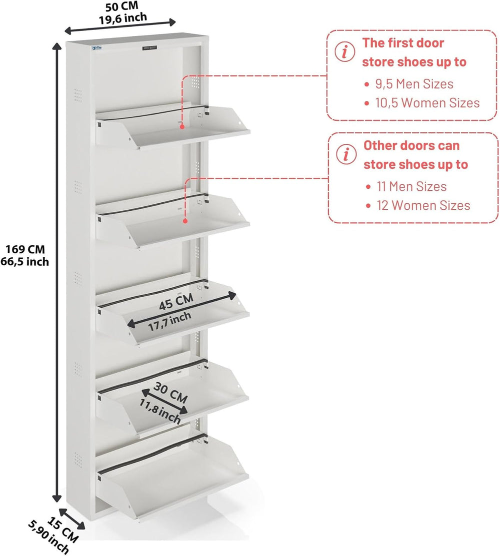 CEHA 5 Tier Metal Shoe Cabinet with Cover, Durable Shoe Storage Organizer for...