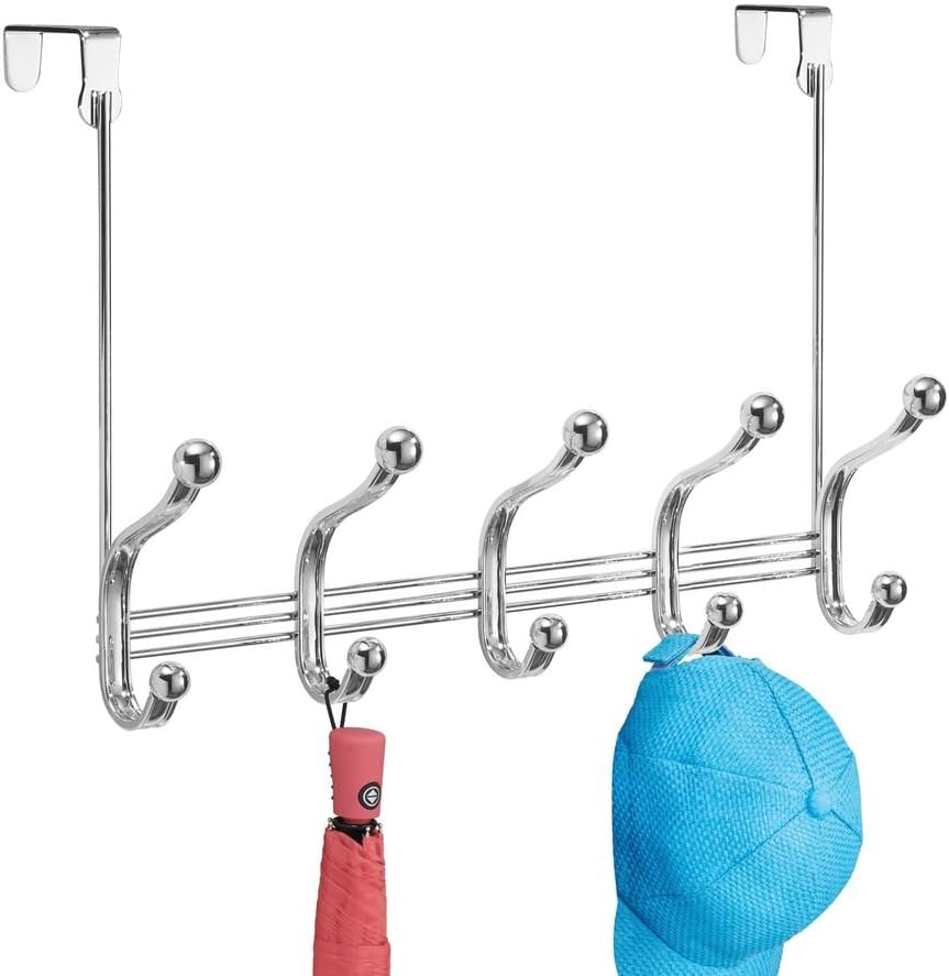 iDesign York Metal Over the Door Organizer, 5-Hook Rack for Coats, Hats, Robe...