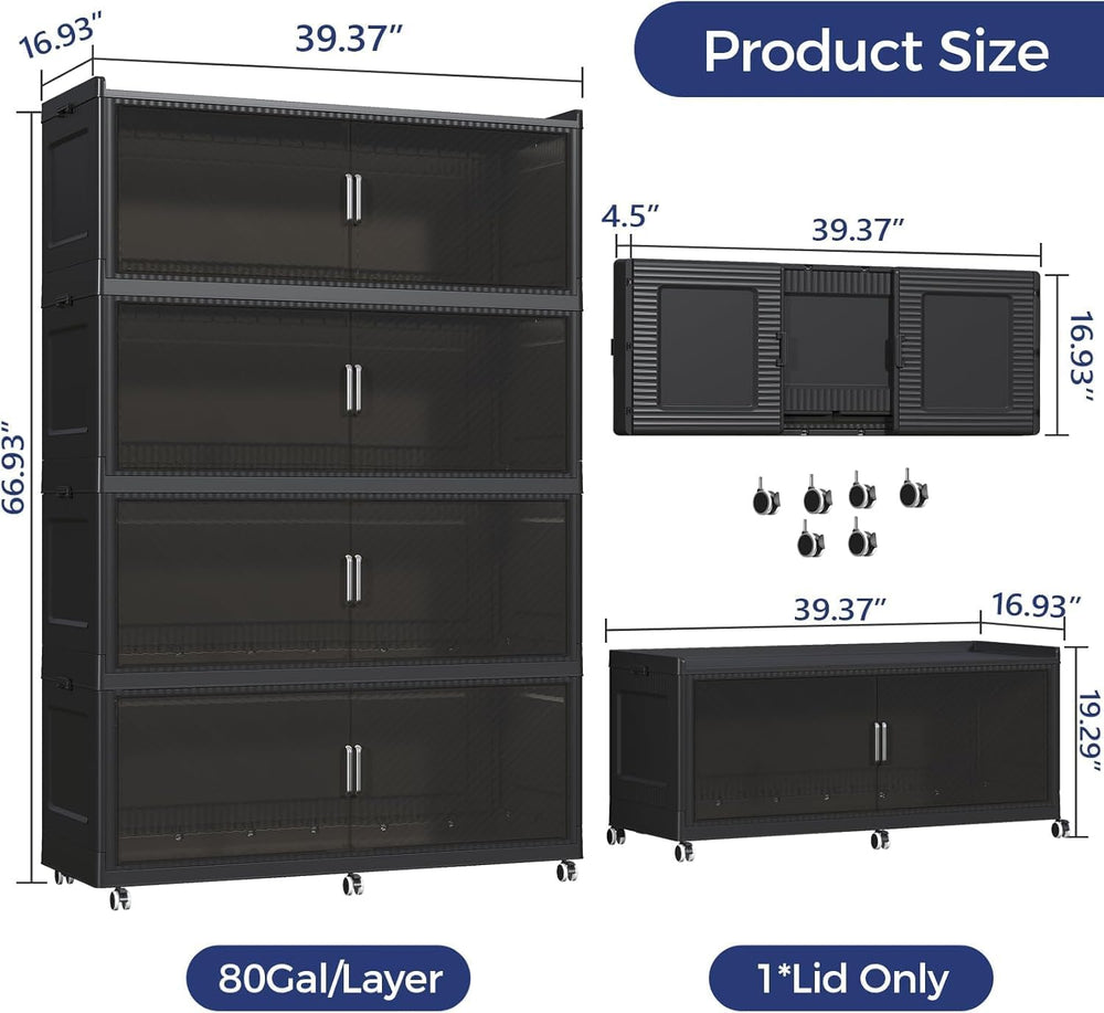320Gal Extra Large Stackable Storage Bins with Lid, 1280Qt Collapsible Storag...