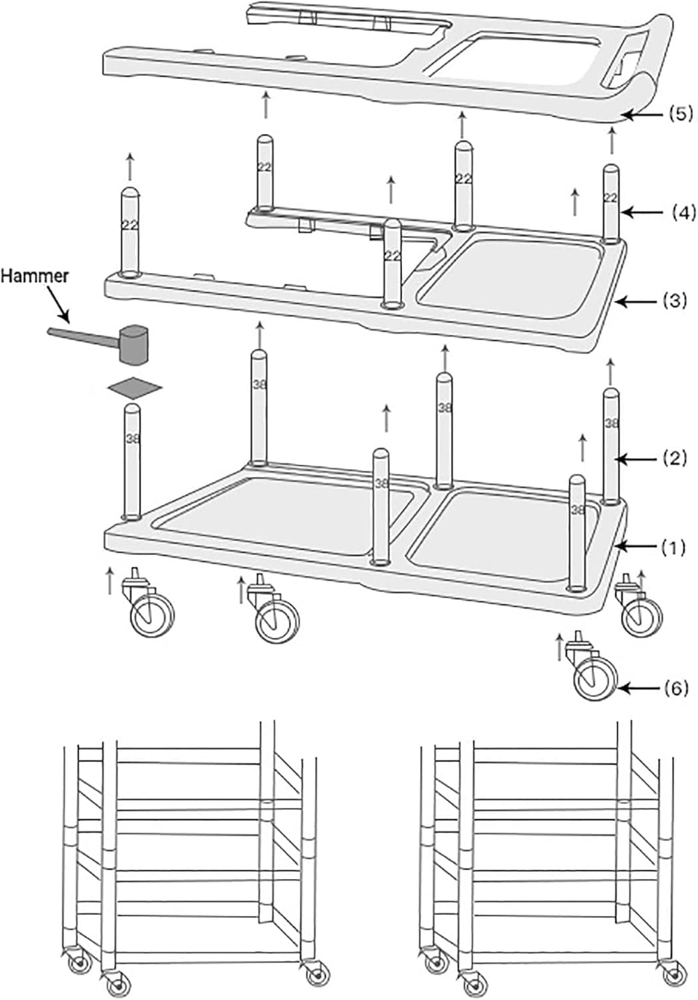 3 Tier Utility Cart Heavy Duty 330lbs Capacity Rolling Service Cart Utility C...