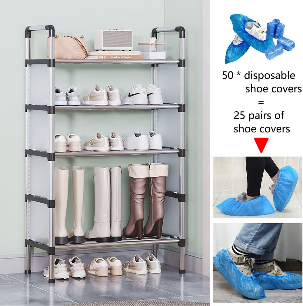 Shoe Rack, 3-7 Tier Reversible Shoes Storage Cabinet with Plastic Doors and 5...