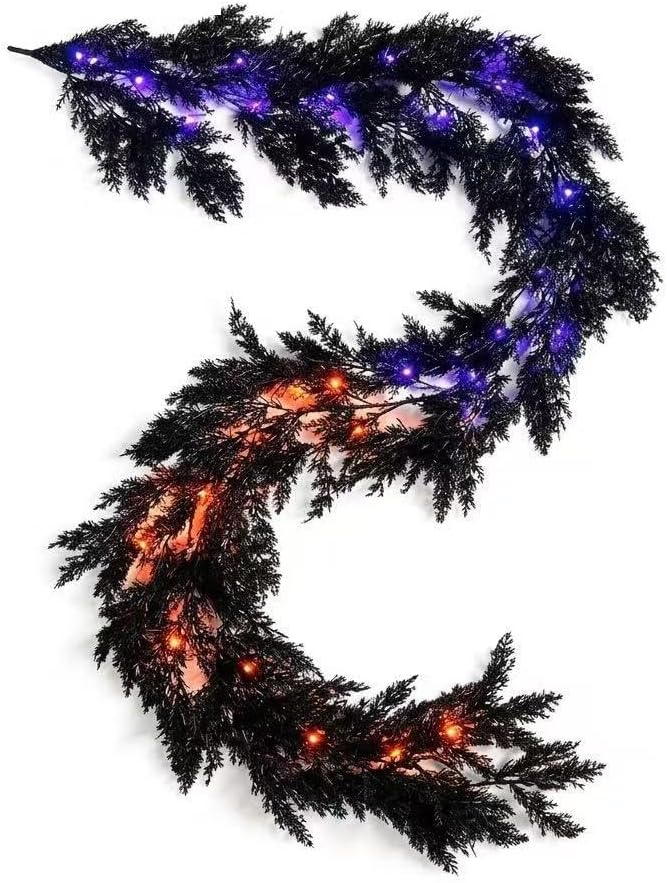 6 FT Prelit Black Halloween Garland, 30 LED Purple Orange