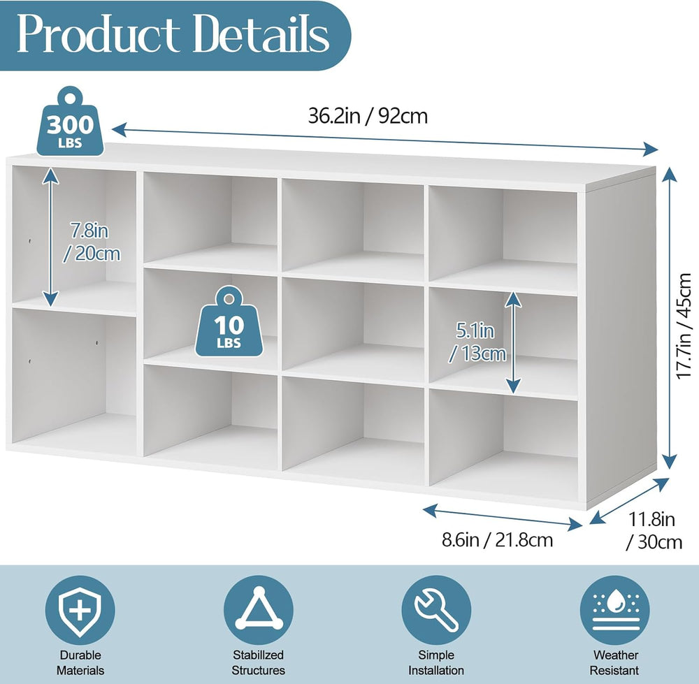 Aenuert 11-Cubby Shoe Rack, 3-Tier Wood Shoe Organizer, Multifunctional Shoe ...