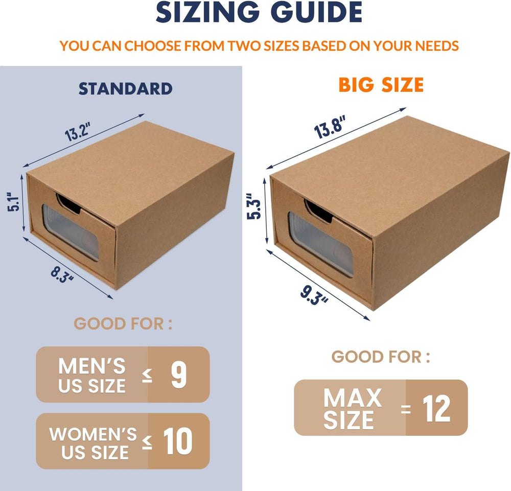Shoe Boxes Cardboard, 12 Pack, Big Size, Waterproof, Heavy Duty, Stackable Sh...