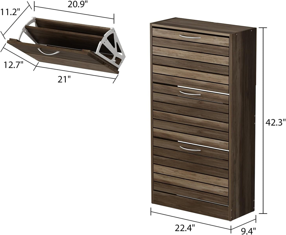 FUFU&GAGA Wood Shoe Cabinet with 3 Flip Drawers for Entryway, Narrow Shoe...