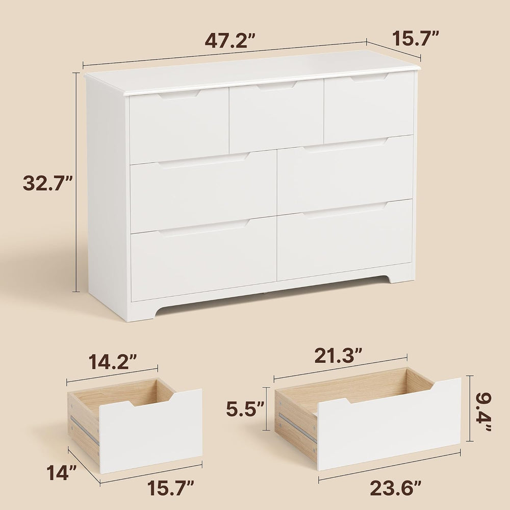 Gizoon 7 Drawer Dresser, 48” Wide White Dresser for Bedroom, White