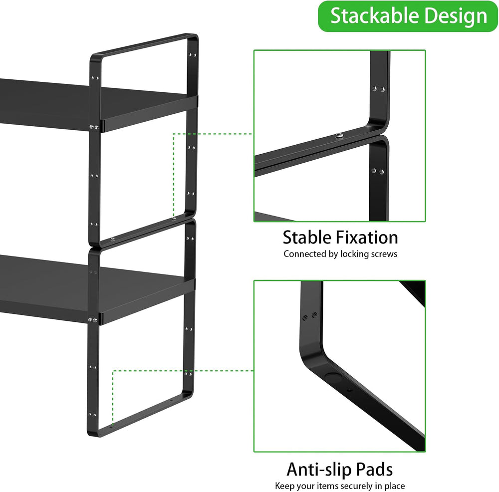 Expandable Cabinet Shelf, Stackable Organizer Rack, Black Large 3 PK