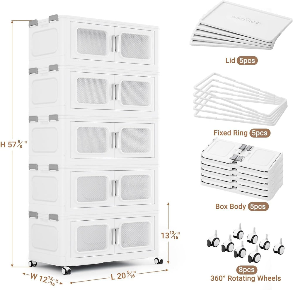 BROVIEW 300 Qt Extra Large Stackable Storage Bin with Lids, 5 Pack White