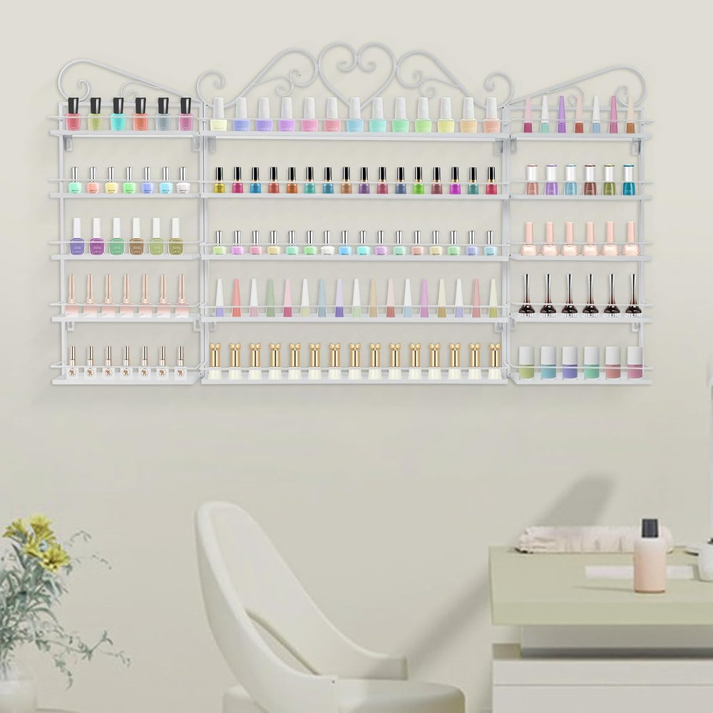 5 Tiers Wall-Mounted Nail Polish Storage Racks Metal Nail Polish Holder Cosme...