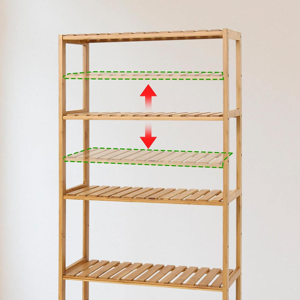 Bamboo Shelf Bathroom 5-Tier Storage Shelves Free Standing Rack Multifunction...