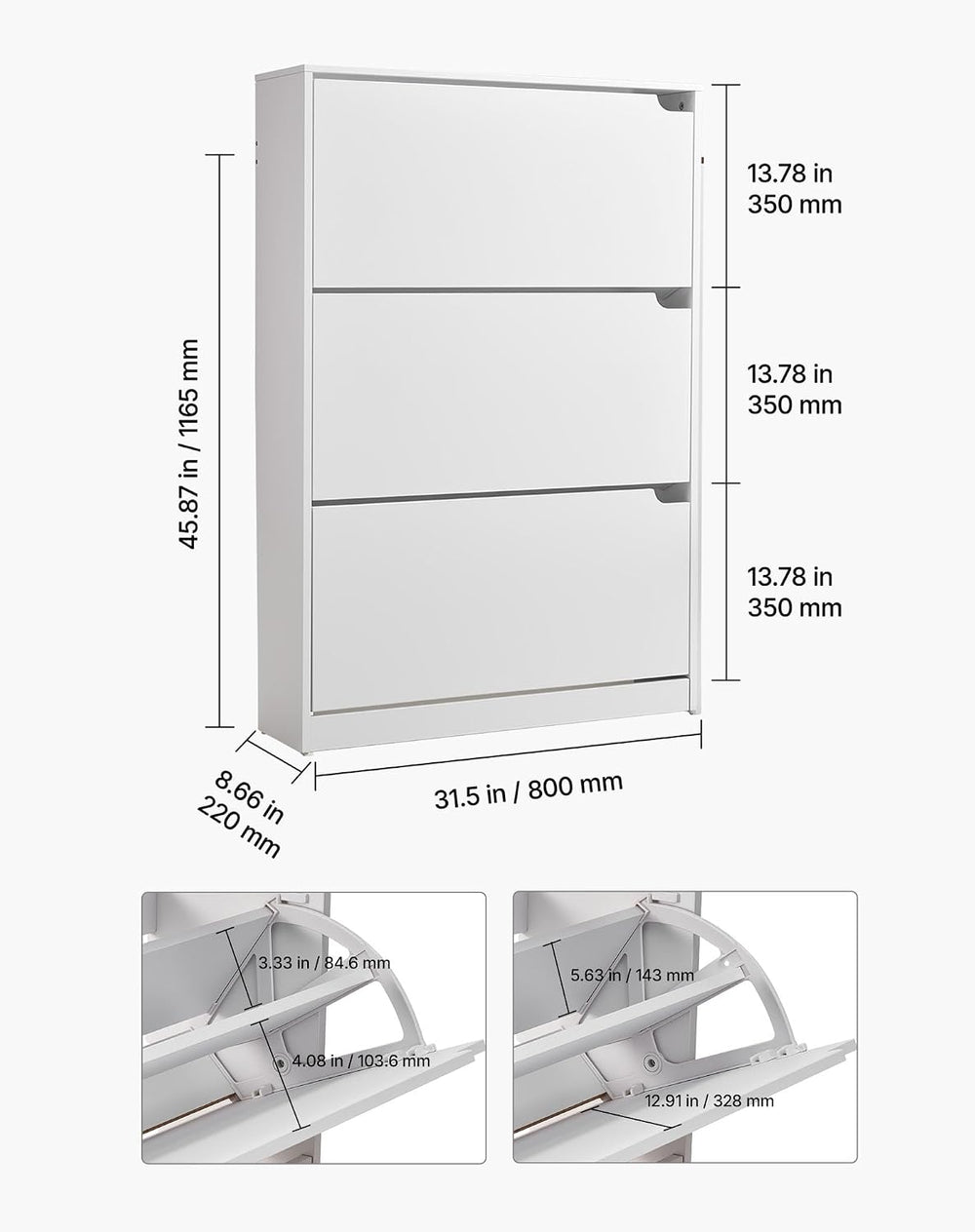 VEVOR Shoe Cabinet with 3 Flip Drawers, Modern Shoes Storage Cabinet with Ant...