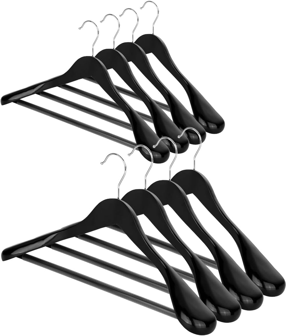 AMKUFO Wide Shoulder Wooden Hangers 8 Pack Coat Hangers with Non Slip Pants B...