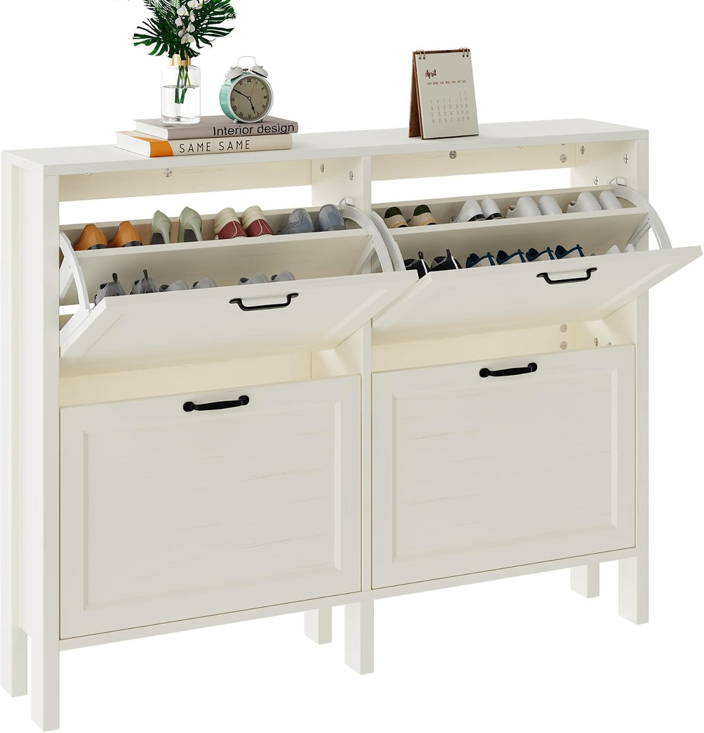 LOUVIXA Shoe Cabinet with 4 Flip Drawers, Narrow Shoe Storage Cabinet, Freest...