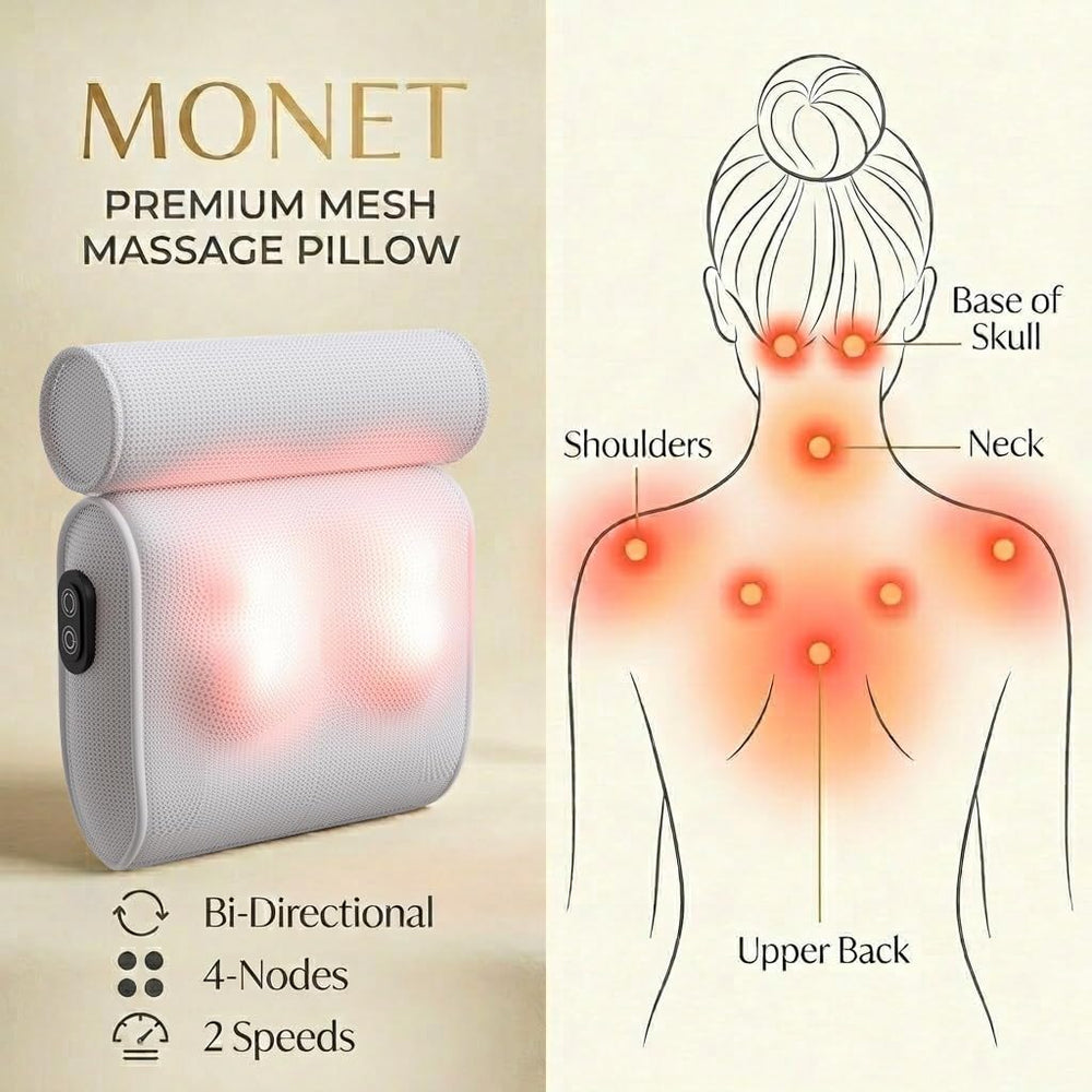MONET Massaging Bath Pillow — Shiatsu Neck and Back Massager for Tub with 2 S...