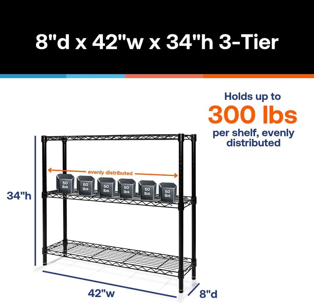 Shelving Inc. 8" d x 42" w x 34" h Black Wire Shelving with 3 ...