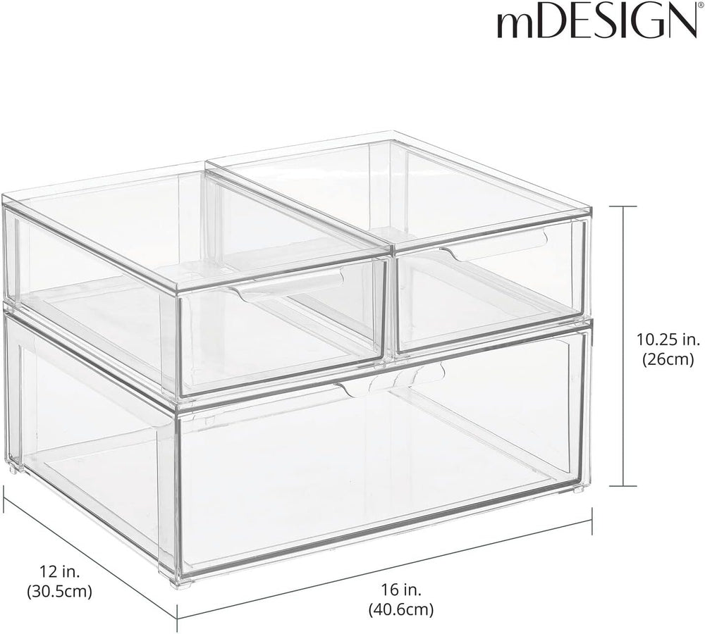 mDesign Plastic Stackable Bathroom Storage Organizer Bin Containers with Fron...