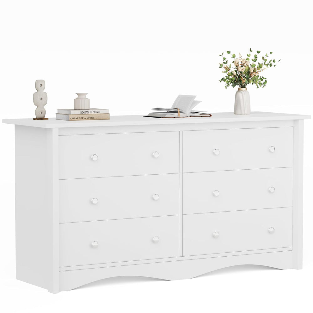 Flamaker Dresser for Bedroom, 6 Drawer Wood Dresser, White