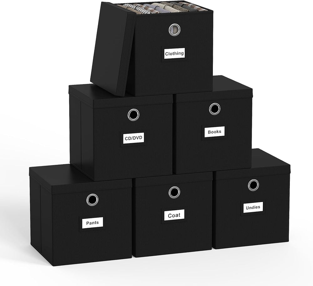 Pezin & Hulin Fabric Storage Cubes with Lids, 6-Pack, 11x11x11 in, Black