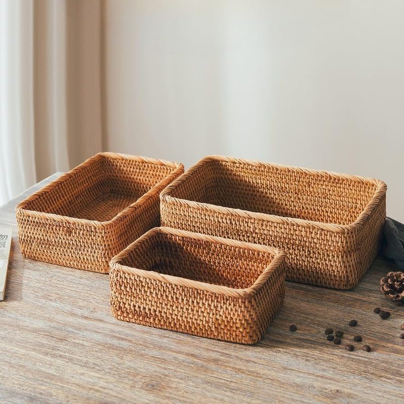 Rattan Storage Baskets, Wicker Baskets for Organizing, Hand Woven Fruit Baske...