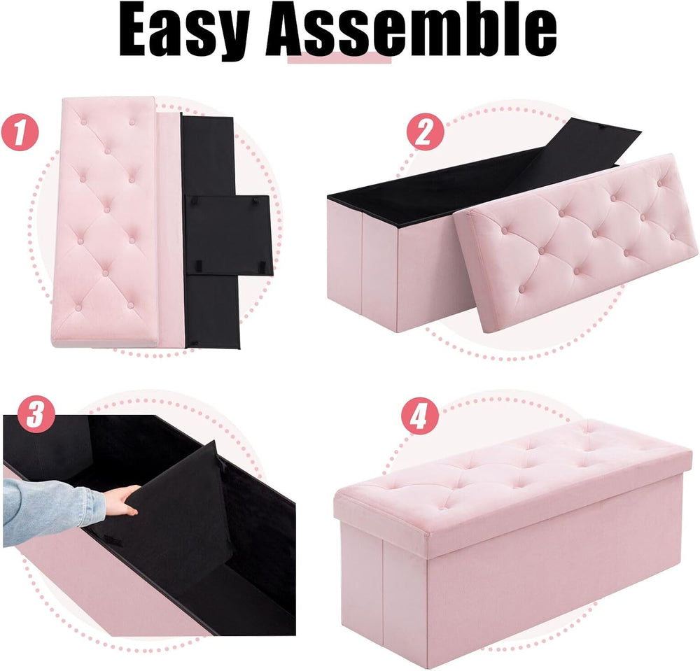 BRIAN & DANY 43 Inches Folding Storage Ottoman Bench, Velvet Ottoman with...